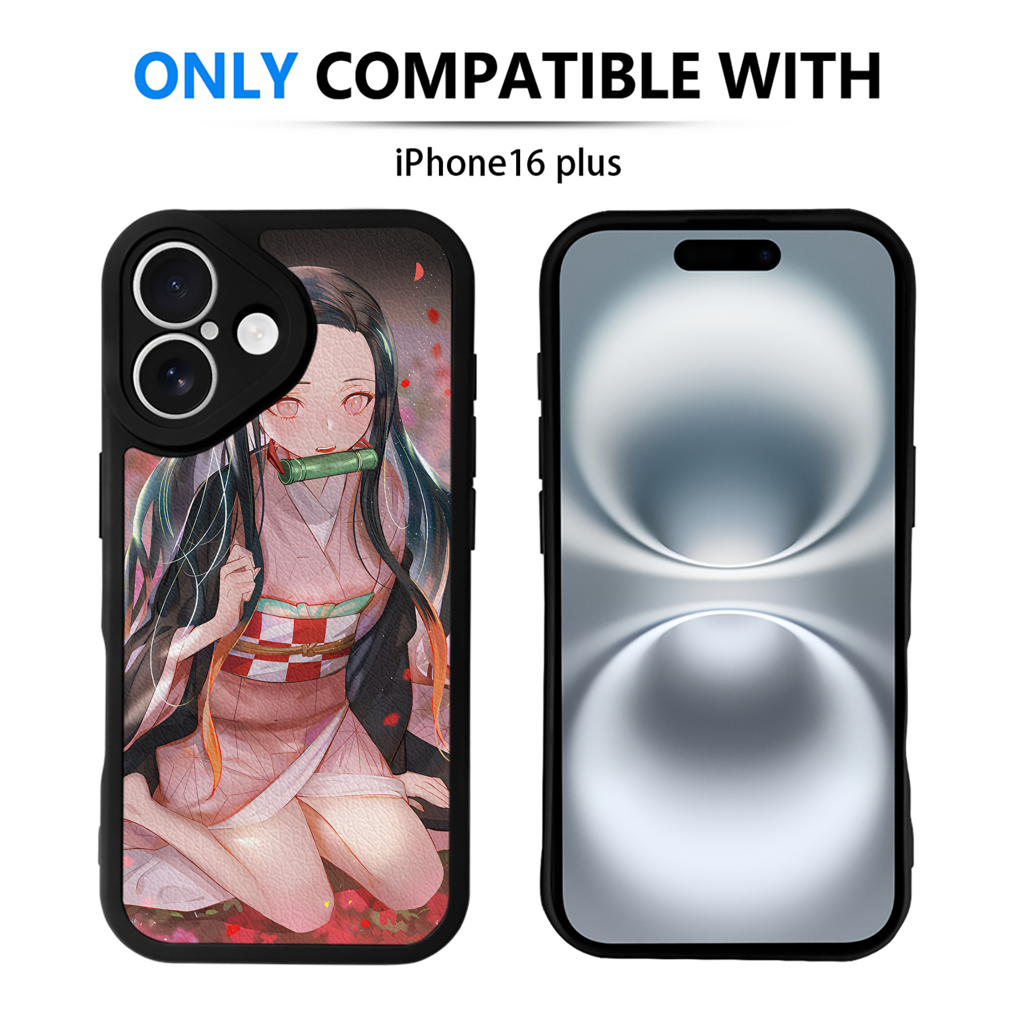 （画像用） 鬼滅の刃（きめつのやいば）竈門 禰󠄀豆子／かまど ねずこ Kamado Nezuko 【iPhone 16シリーズ対応】シリコンスマホケース（レザー調） 材質：シリコン